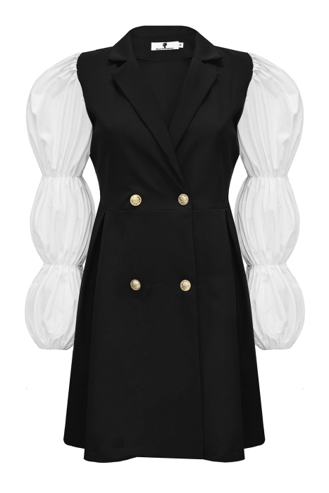 Платье "Мирайн" черное, с бортами и белыми рукавами