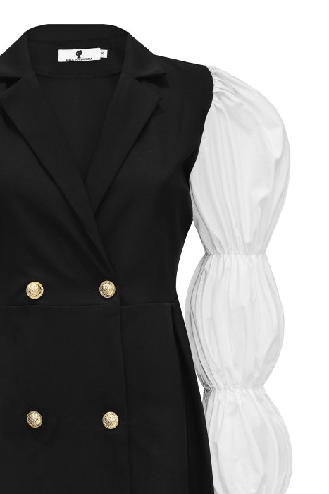 Платье "Мирайн" черное, с бортами и белыми рукавами