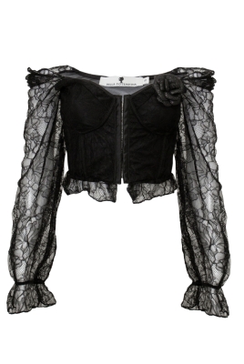 Топ - кроп - корсет "Мейбл" черный,рукава из кружева