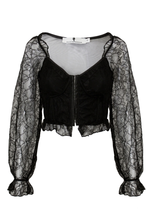 Топ - кроп - корсет "Мейбл" черный,рукава из кружева