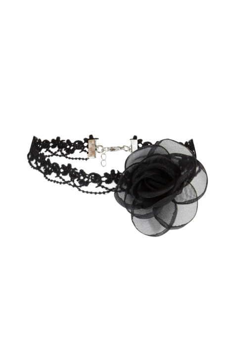 Чокер "Камелия" органза, черный, кружево 