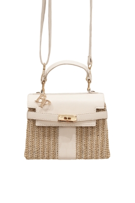Сумка "Герти" светло-нюдовая, плетение "соломка", мини