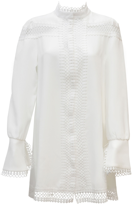 Платье "Глэнис" белое, стойка воротник, широкие манжеты, с кружевом