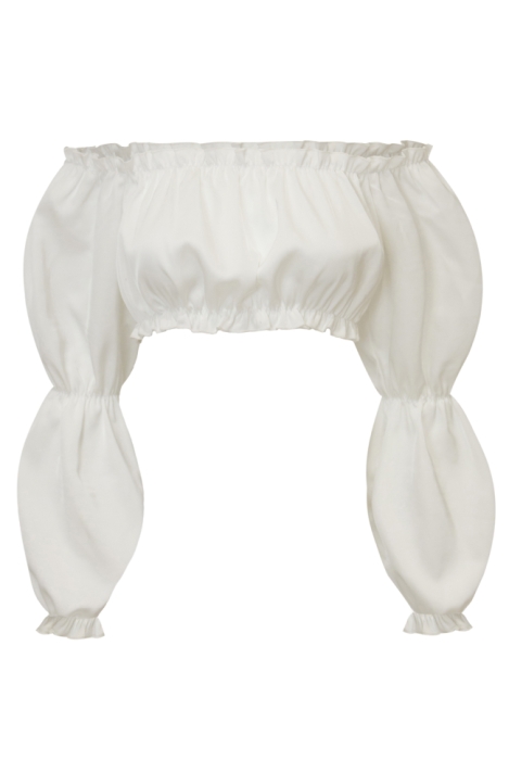 Топ - кроп "Лана" белый, шелк, рукава фонарики