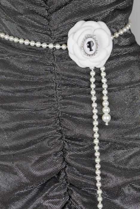 Платье "Тибо", макси, серебристое, люрекс, футляр, драперованное, пояс