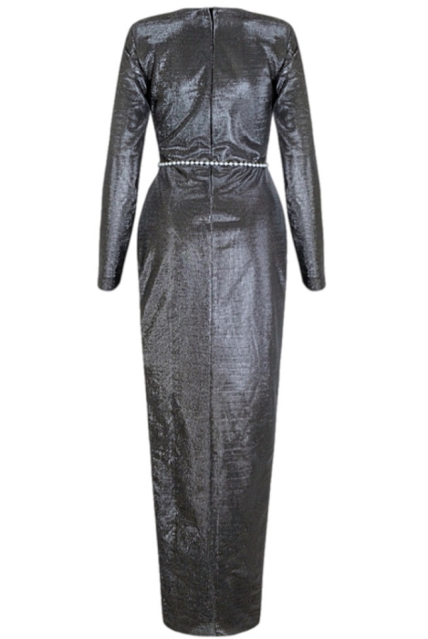 Платье "Тибо", макси, серебристое, люрекс, футляр, драперованное, пояс