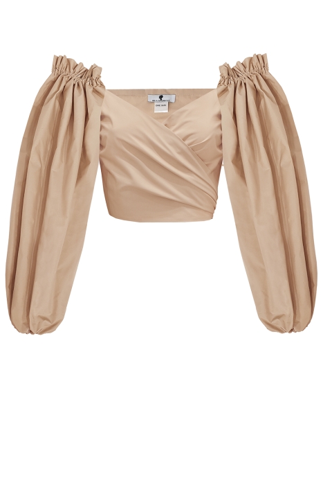 Блуза - топ "Рене" бежевая, объёмные рукава, на завязках