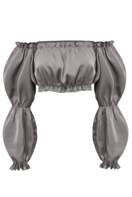 Топ - кроп "Лана" серый (графит), шелк, рукава фонарики