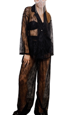 Костюм - пижама "Пальм" черный, кружево