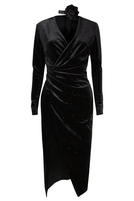 Платье "Мун" черное, бархат с люрексом, миди