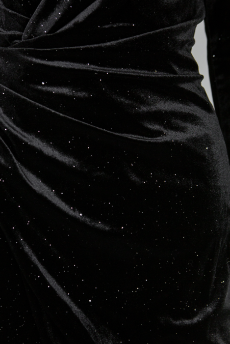 Платье "Мун" черное, бархат с люрексом, миди