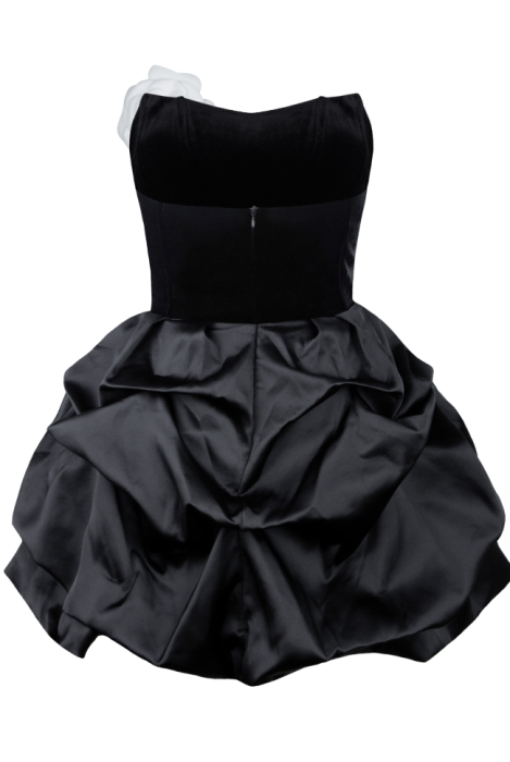 Платье-пачка "Роузетт", мини, чёрное,бархат, атлас, с объёмными цветами