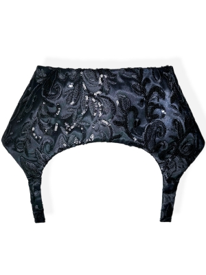 Пояс - корсет - баска черный кружево с пайетками и вышивкой