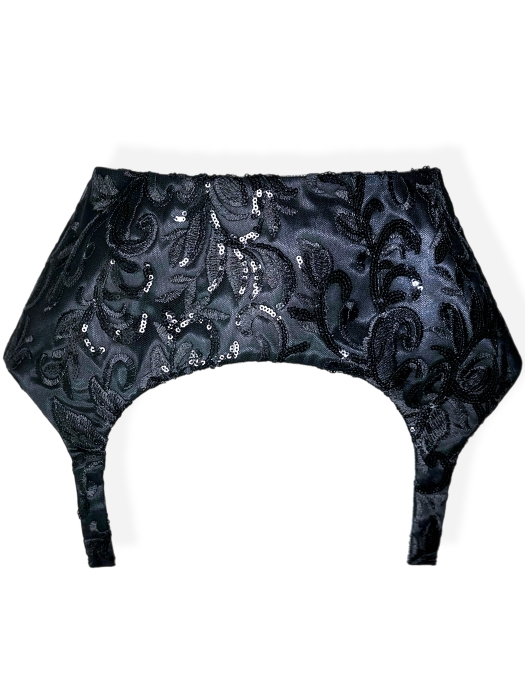 Пояс - корсет - баска черный кружево с пайетками и вышивкой