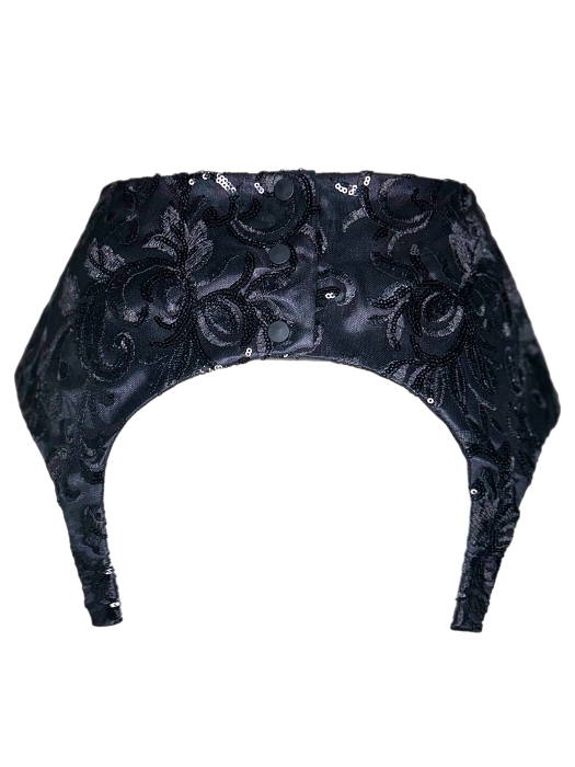 Пояс - корсет - баска черный кружево с пайетками и вышивкой