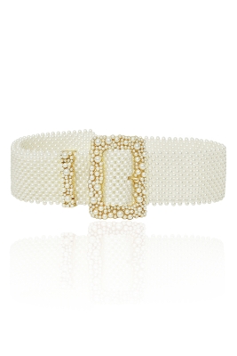 Пояс (ремень) молочный, из мелкого жемчуга, широкий (65 мм)