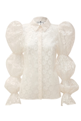 Блуза - рубашка "Арлин" белая (молочная), кружево, рукава фонарики
