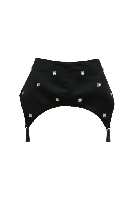 Пояс - корсет - баска черная, атлас (шелк), со стеклярусом, имитация подвязок