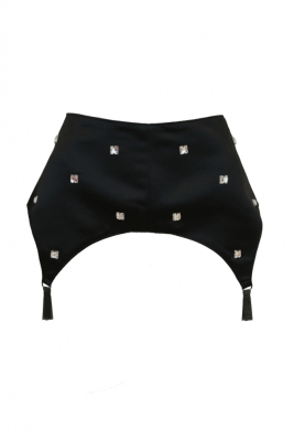 Пояс - корсет - баска черная, атлас (шелк), со стеклярусом, имитация подвязок