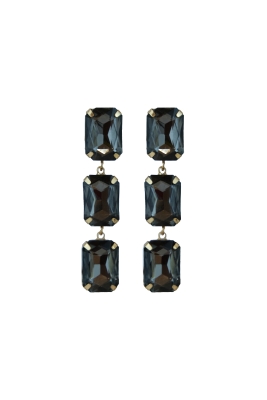 Серьги - подвески золотистые, 3 звена, с черными крупными камнями - стеклярусом