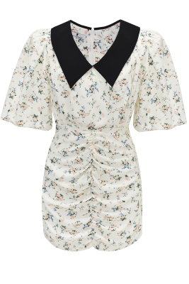 Платье "Аниэль" молочное, цветочный принт, черный воротник