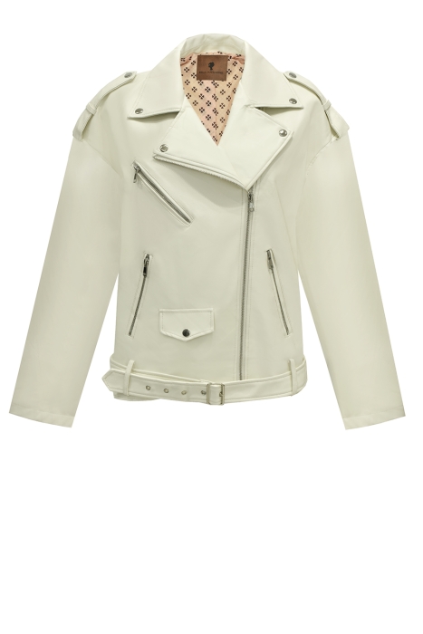 Куртка - косуха "Беркли" молочная, эко-кожа, 3 молнии