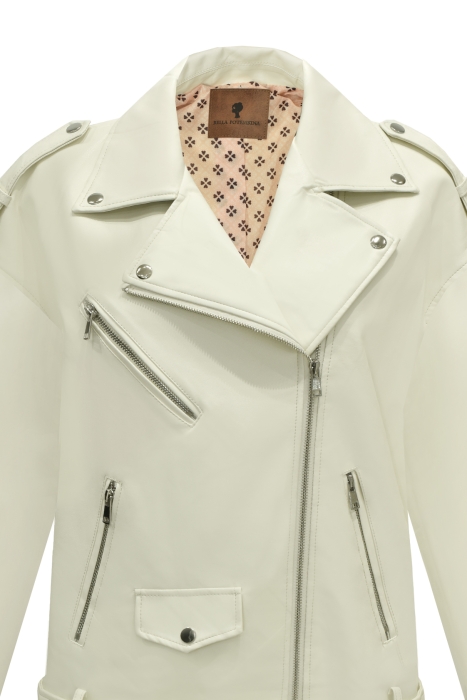 Куртка - косуха "Беркли" молочная, эко-кожа, 3 молнии