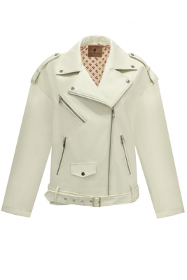 Куртка - косуха "Беркли" молочная, эко-кожа, 3 молнии