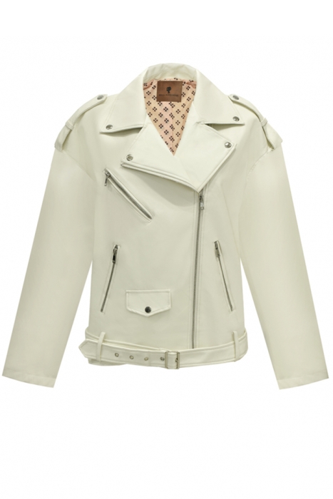 Куртка - косуха "Беркли" молочная, эко-кожа, 3 молнии
