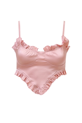 Топ - кроп - бра - бюстье "Венди" пудровый, атлас (шелк)