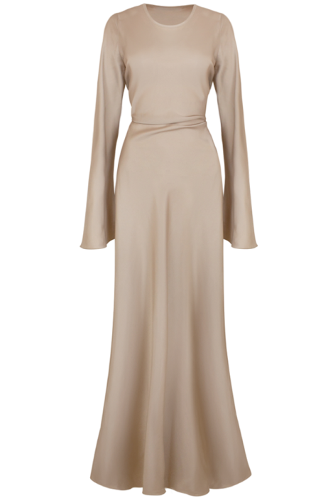 Платье "Готье" бежевое, жемчужное, атлас (шелк), на завязках, макси