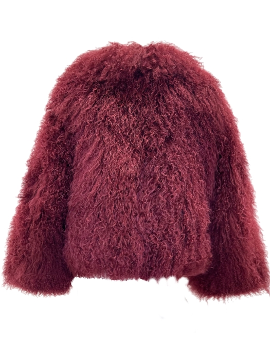 Шуба "Николет" бордо, винная, мех ламы (натуральный), мини 60 см