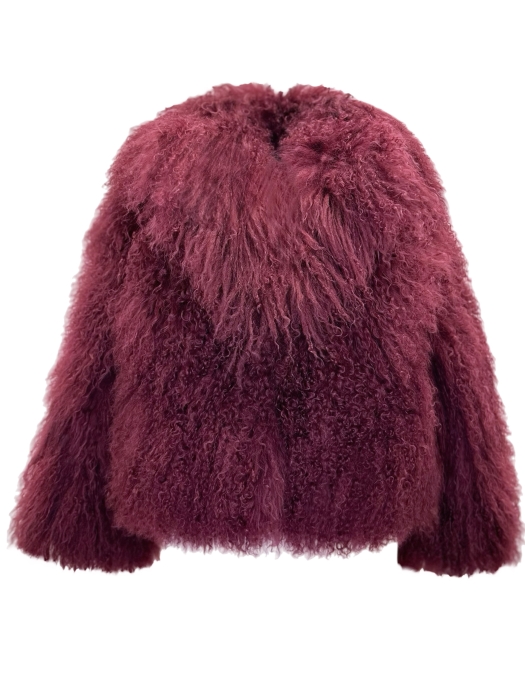 Шуба "Николет" бордо, винная, мех ламы (натуральный), мини 60 см