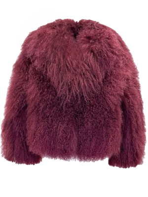 Шуба "Николет" бордо, винная, мех ламы (натуральный), мини 60 см