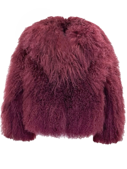 Шуба "Николет" бордо, винная, мех ламы (натуральный), мини 60 см