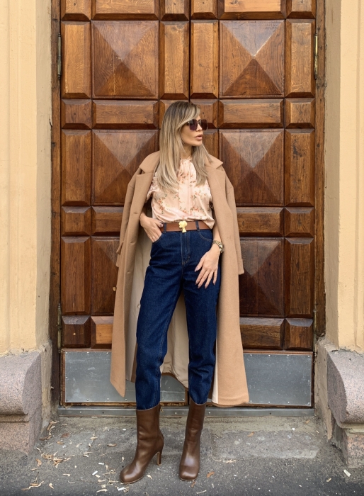 Блуза "Дафна" нюдовая, принтованная