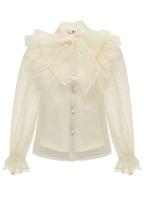 Блуза "Санди" нюдовая, в горох, фатин, с топом