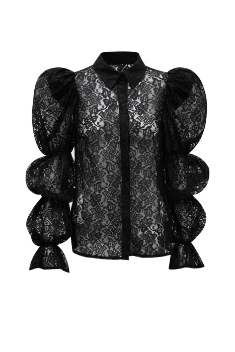 Блуза - рубашка "Арлин" черная, кружево, рукава фонарики