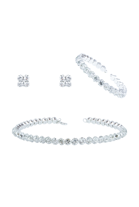 Комплект из страз серебристый: чокер, серьги, браслет