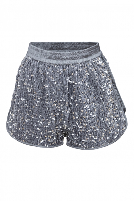 Шорты "Солли" серые, бархат, серебристые пайетки
