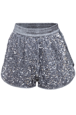 Шорты "Солли" серые, бархат, серебристые пайетки
