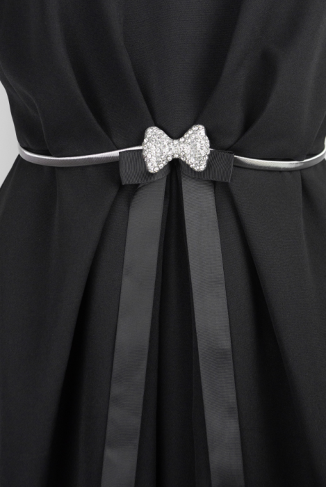 Платье "Нана" черное, атлас, с поясом, миди