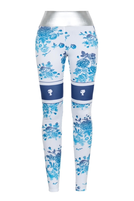 Лосины "Фит" молочные, синий принт с серебром