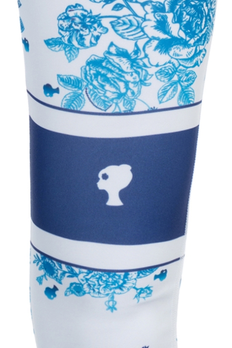 Лосины "Фит" молочные, синий принт с серебром