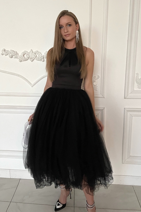 Платье-пачка "Шарлотта" черное, с жемчугом