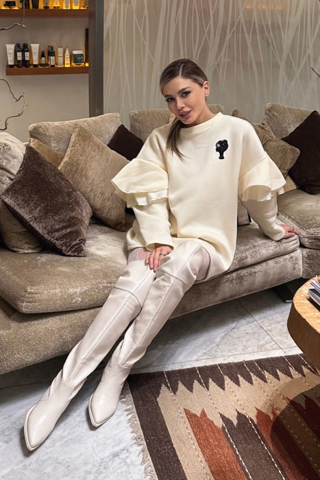 Худи (свитшот), "с лого, удлиненный", кремовый (ванильный)