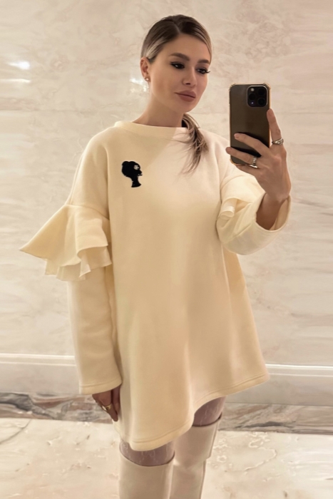 Худи (свитшот), "с лого, удлиненный", кремовый (ванильный)