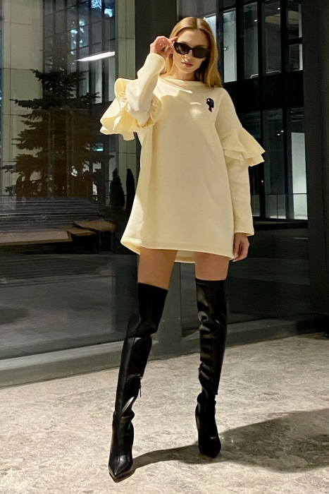 Худи (свитшот), "с лого, удлиненный", кремовый (ванильный)