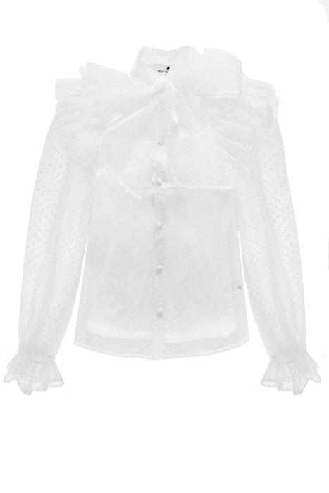 Блуза "Санди" белая, в горох, фатин, с топом