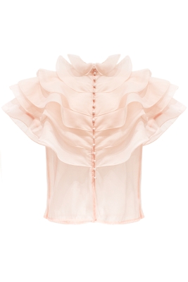 Блуза "Риэль" пудровая  (нежно-розовая), органза, с воланами
